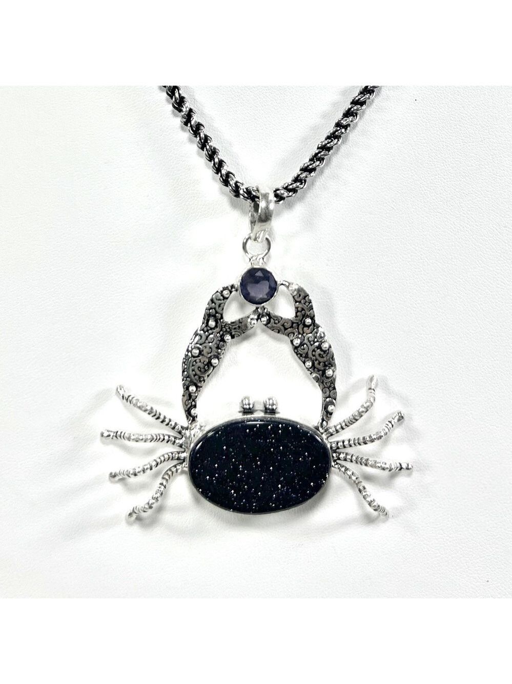 Blue Sunstone Amethyst 925 Large Crab Pendant ONLY